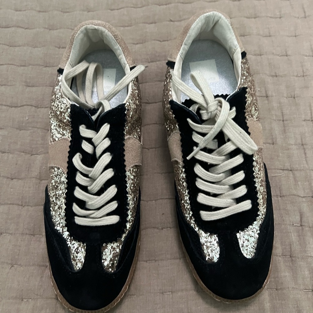 Dolce Vita Black and Gold Glitter Sneakers
